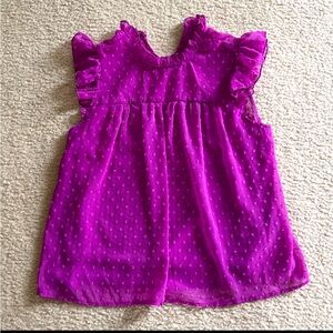 Size M Ann Taylor Bright Purple Chiffon , Lace & Ruffled Top with cute Pom poms